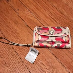 Brand new multi-colored Coach wallet w/wrist strap